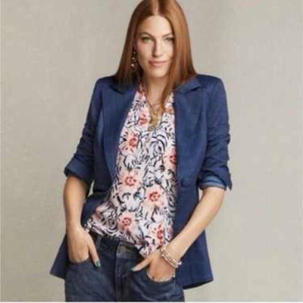 CABI Sunset Kiss Navy Windowpane Ponte Blazer Sz 8